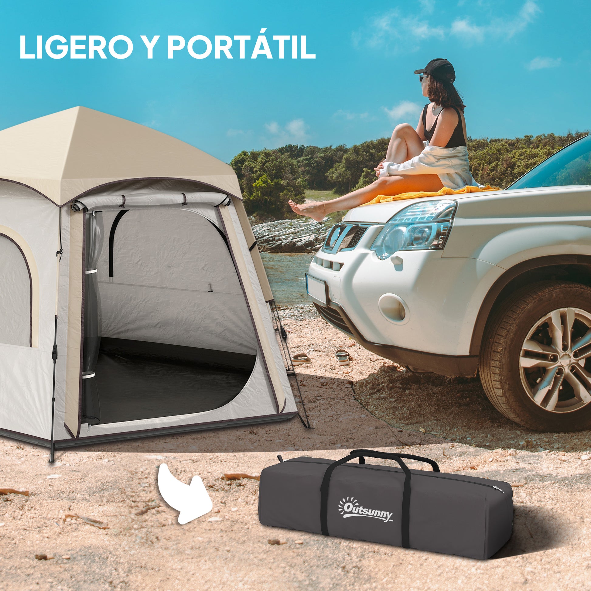 Camping Tent for 2-4 People Foldable Camping Tent Easy Installation Mesh Windows Hook and Carry Bag UV Protection Waterproof for Hiking White and Beige