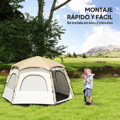 Camping Tent for 2-4 People Foldable Camping Tent Easy Installation Mesh Windows Hook and Carry Bag UV Protection Waterproof for Hiking White and Beige