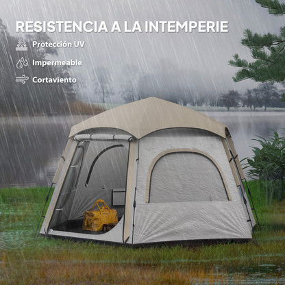 Camping Tent for 2-4 People Foldable Camping Tent Easy Installation Mesh Windows Hook and Carry Bag UV Protection Waterproof for Hiking White and Beige