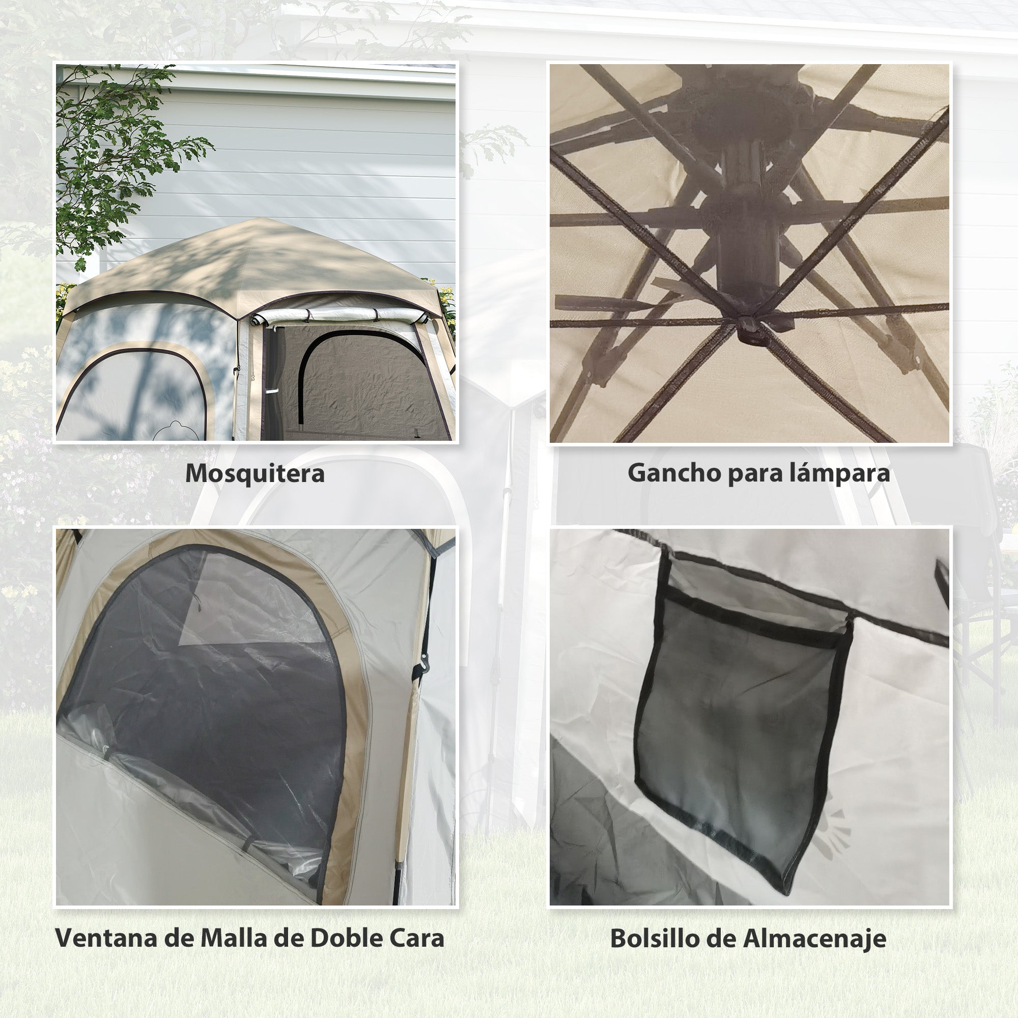 Camping Tent for 2-4 People Foldable Camping Tent Easy Installation Mesh Windows Hook and Carry Bag UV Protection Waterproof for Hiking White and Beige