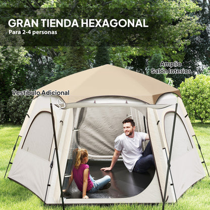 Camping Tent for 2-4 People Foldable Camping Tent Easy Installation Mesh Windows Hook and Carry Bag UV Protection Waterproof for Hiking White and Beige