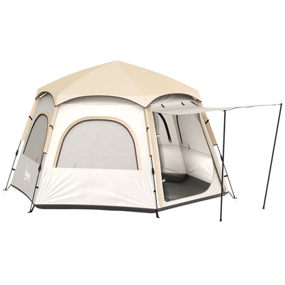 Camping Tent for 2-4 People Foldable Camping Tent Easy Installation Mesh Windows Hook and Carry Bag UV Protection Waterproof for Hiking White and Beige