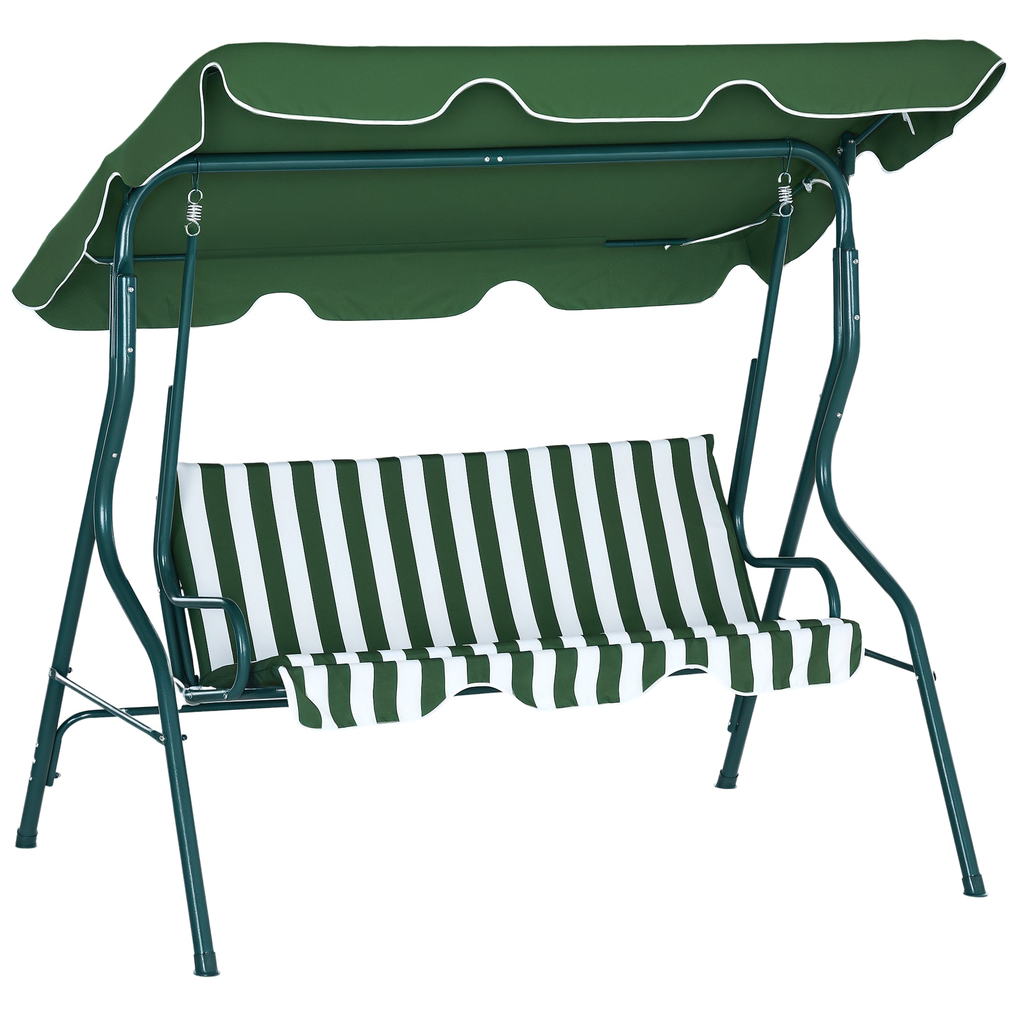 Hollywood Swing, 3-Seater Garden Swing, Swing Bench, Adjustable Sun Canopy, Steel Frame, Green 170 x 110 x 153 cm