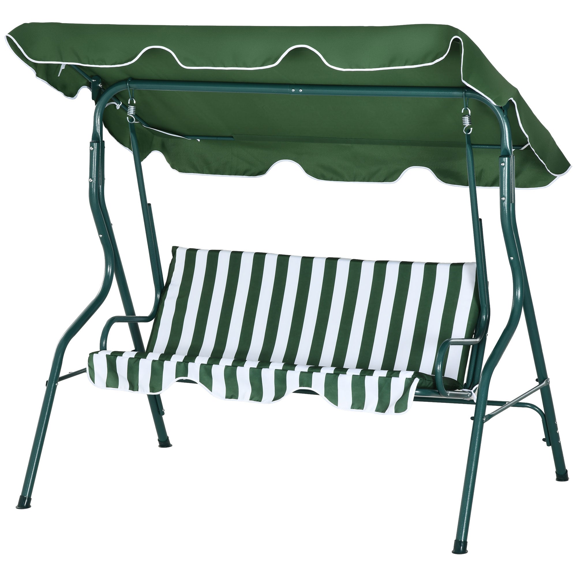 Hollywood Swing, 3-Seater Garden Swing, Swing Bench, Adjustable Sun Canopy, Steel Frame, Green 170 x 110 x 153 cm