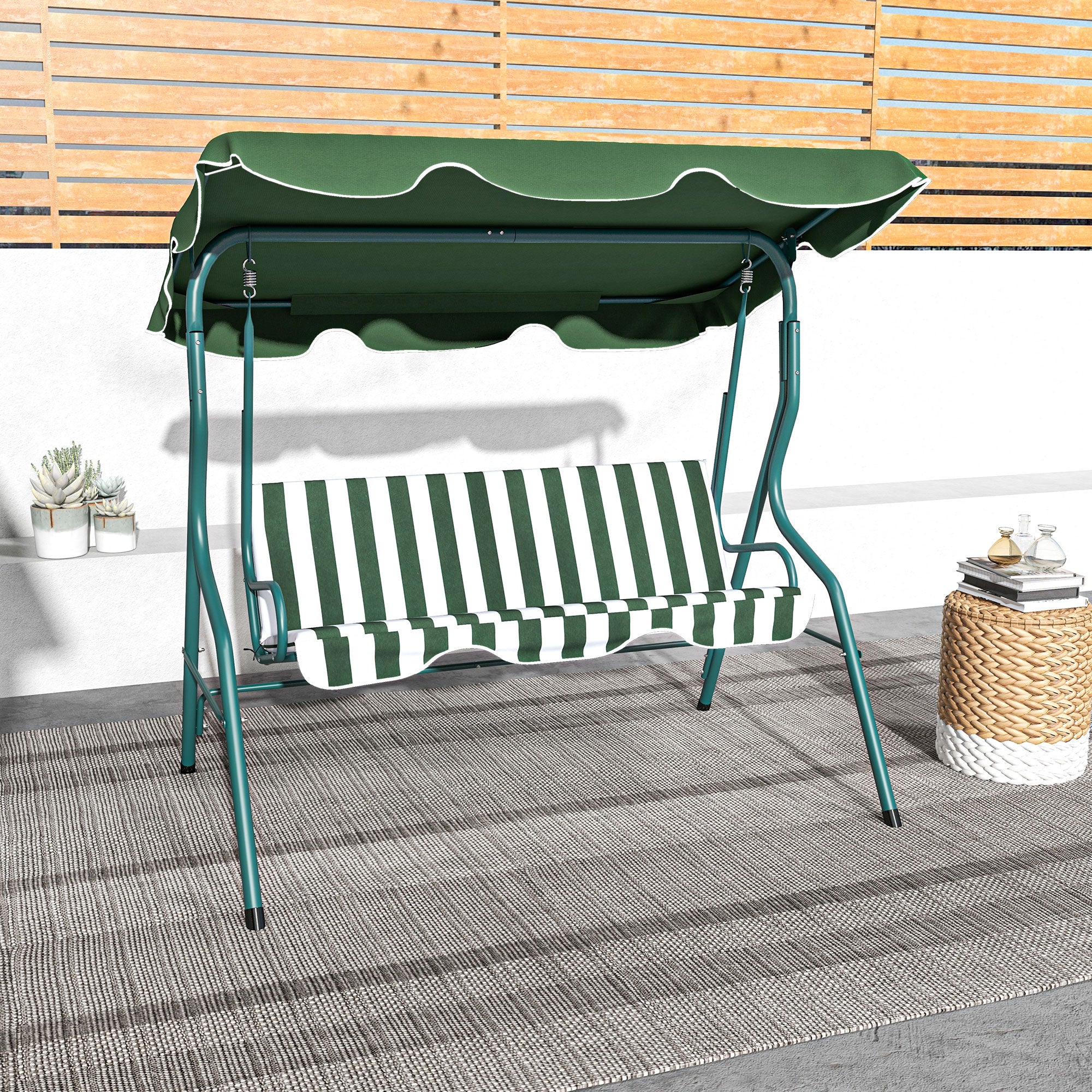 Hollywood Swing, 3-Seater Garden Swing, Swing Bench, Adjustable Sun Canopy, Steel Frame, Green 170 x 110 x 153 cm