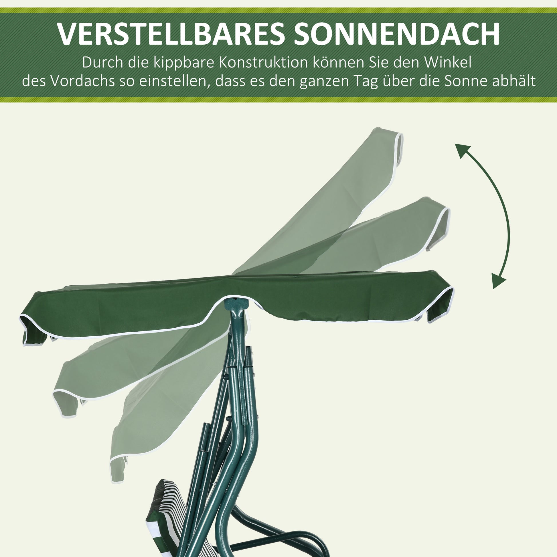 Hollywood Swing, 3-Seater Garden Swing, Swing Bench, Adjustable Sun Canopy, Steel Frame, Green 170 x 110 x 153 cm