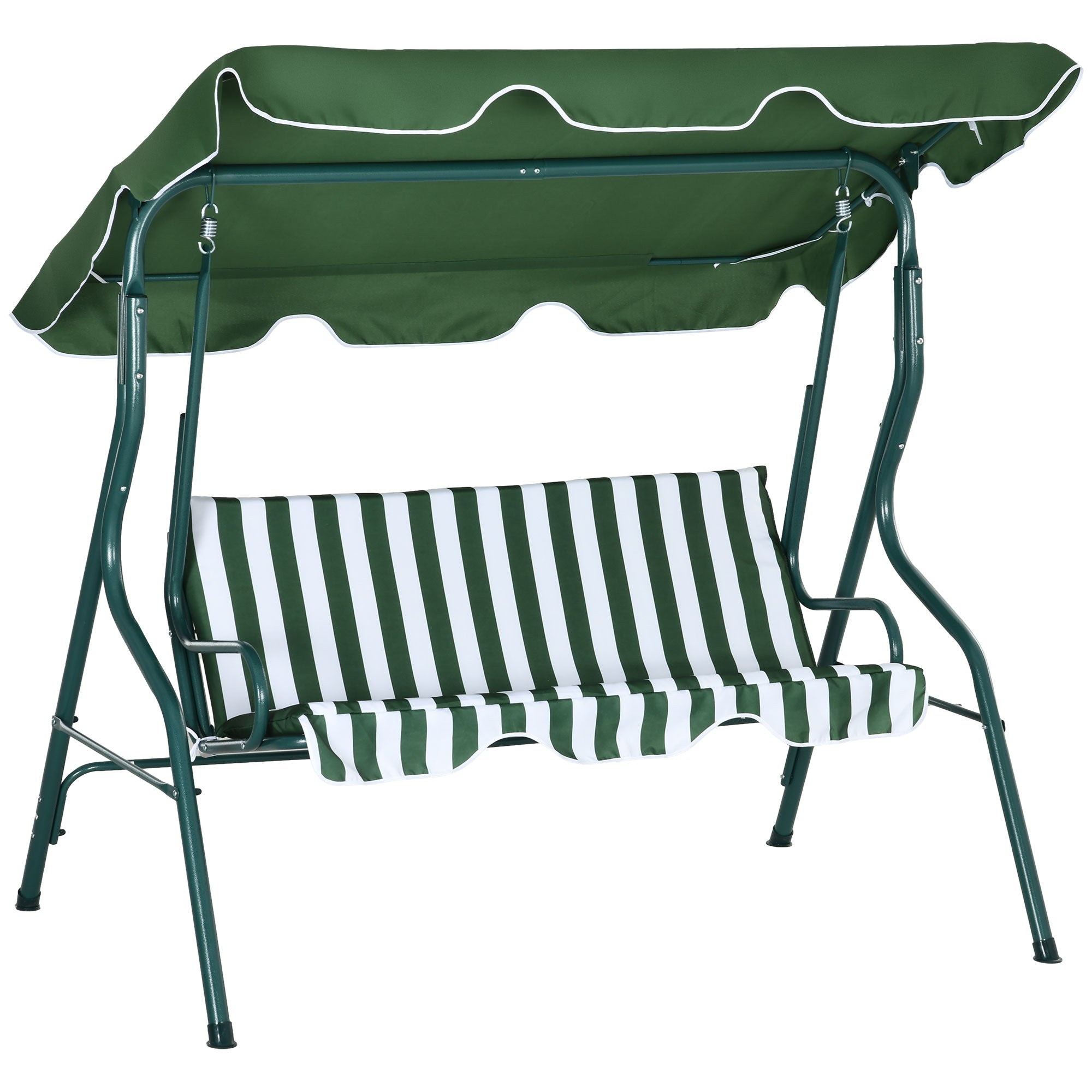 Hollywood Swing, 3-Seater Garden Swing, Swing Bench, Adjustable Sun Canopy, Steel Frame, Green 170 x 110 x 153 cm