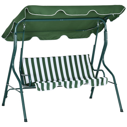 Hollywood Swing, 3-Seater Garden Swing, Swing Bench, Adjustable Sun Canopy, Steel Frame, Green 170 x 110 x 153 cm