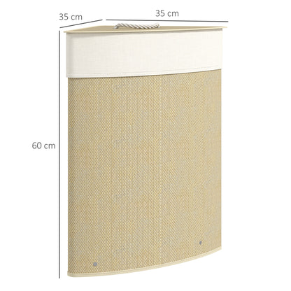 Bamboo Laundry Hamper 55 L – Triangle Corner Design with Removable Washable Liner, Lid & Handle, 35 x 35 x 60 cm (13.8 x 13.8 x 23.6 in), Natural