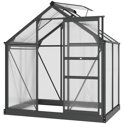 Polycarbonate Garden Greenhouse 2.51 m² Aluminum Greenhouse for Garden 190 x 132 x 201 cm UV-Resistant, with Reinforced Foundation, Gutter, Skylight, and Sliding Door, Gray