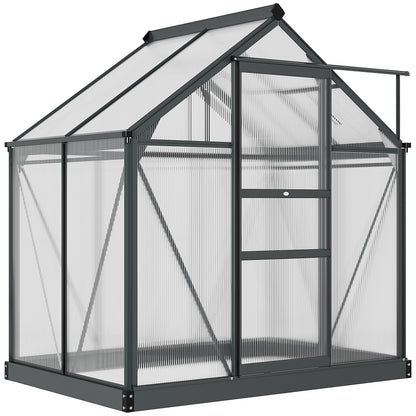 Polycarbonate Garden Greenhouse 2.51 m² Aluminum Greenhouse for Garden 190 x 132 x 201 cm UV-Resistant, with Reinforced Foundation, Gutter, Skylight, and Sliding Door, Gray