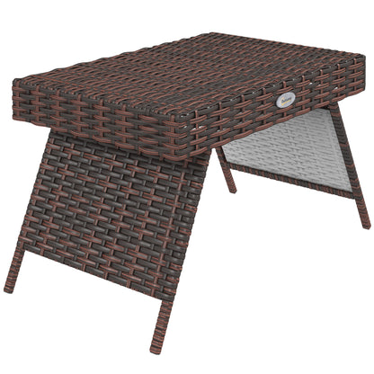 Rattan Side Table Garden Table Folding Table Weatherproof Camping Table Coffee Table for Garden, Balcony, Brown, 60 x 41 x 41 cm