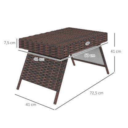 Rattan Side Table Garden Table Folding Table Weatherproof Camping Table Coffee Table for Garden, Balcony, Brown, 60 x 41 x 41 cm