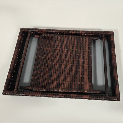 Rattan Side Table Garden Table Folding Table Weatherproof Camping Table Coffee Table for Garden, Balcony, Brown, 60 x 41 x 41 cm