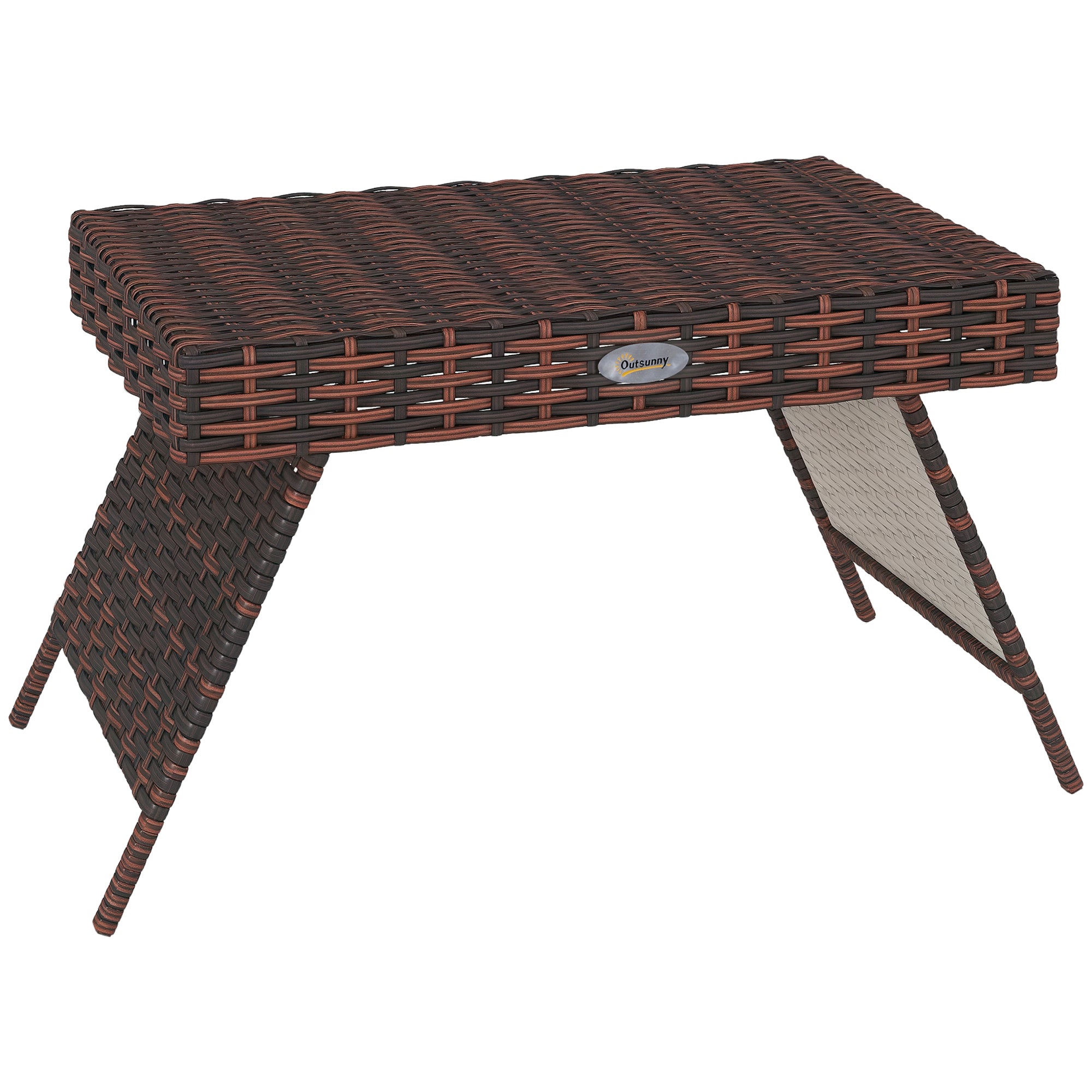Rattan Side Table Garden Table Folding Table Weatherproof Camping Table Coffee Table for Garden, Balcony, Brown, 60 x 41 x 41 cm