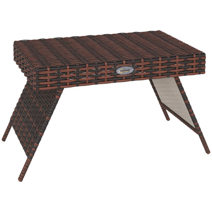 Rattan Side Table Garden Table Folding Table Weatherproof Camping Table Coffee Table for Garden, Balcony, Brown, 60 x 41 x 41 cm