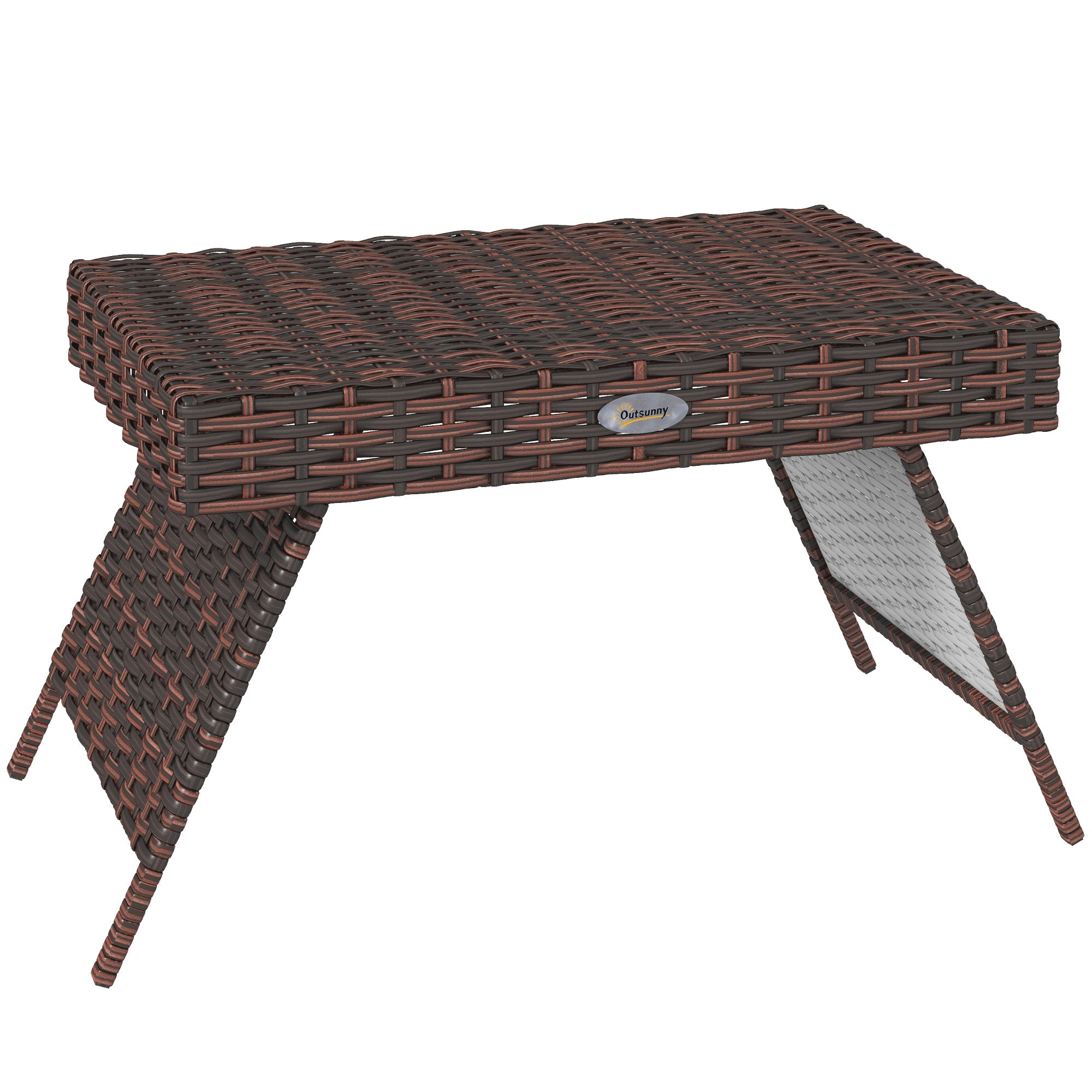 Rattan Side Table Garden Table Folding Table Weatherproof Camping Table Coffee Table for Garden, Balcony, Brown, 60 x 41 x 41 cm