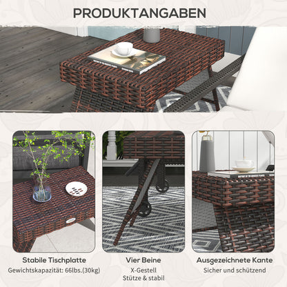 Rattan Side Table Garden Table Folding Table Weatherproof Camping Table Coffee Table for Garden, Balcony, Brown, 60 x 41 x 41 cm