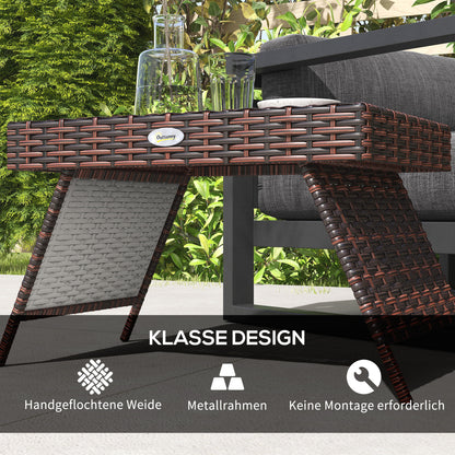Rattan Side Table Garden Table Folding Table Weatherproof Camping Table Coffee Table for Garden, Balcony, Brown, 60 x 41 x 41 cm