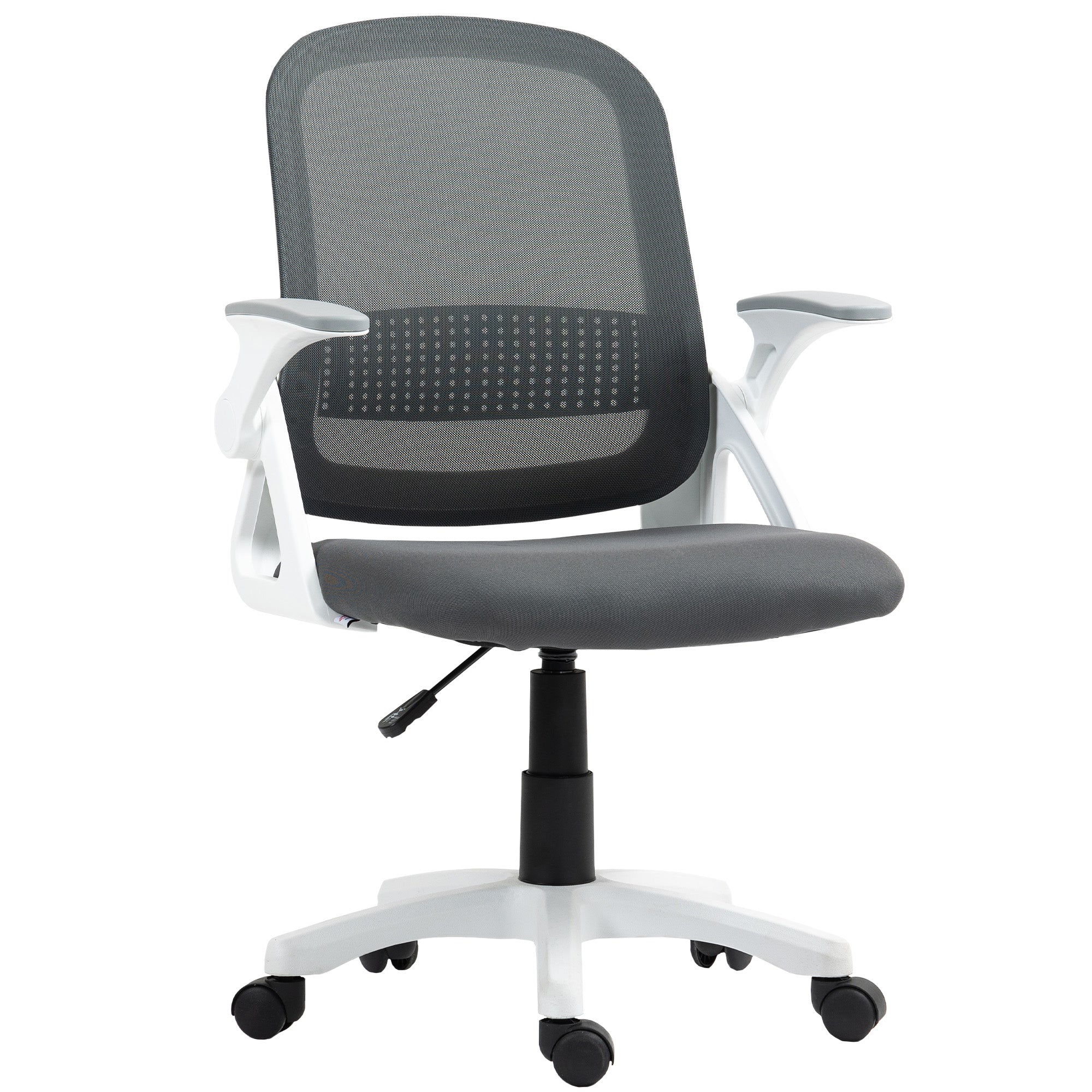 Ergonomic Mesh Office Chair with Flip-Up Arms, Lumbar Support, Height-Adjustable Swivel Chair with Tilt, Gray