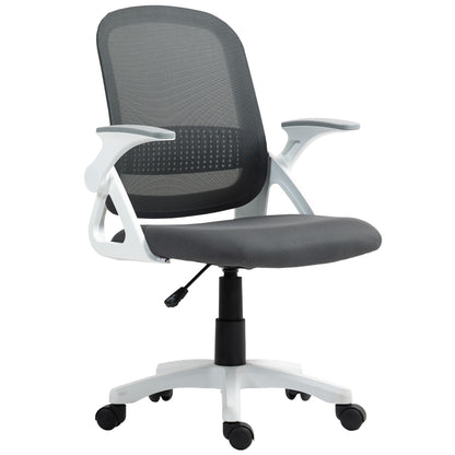 Ergonomic Mesh Office Chair with Flip-Up Arms, Lumbar Support, Height-Adjustable Swivel Chair with Tilt, Gray