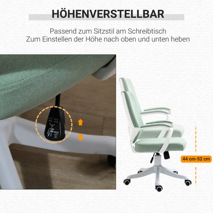 Office Chair Desk Chair Home Office Chair with Rocking Function Height Adjustable Thickly Padded Ergonomic 360° Swivel Wheels Polyester Nylon PP Green+White 62x69x92-100 cm