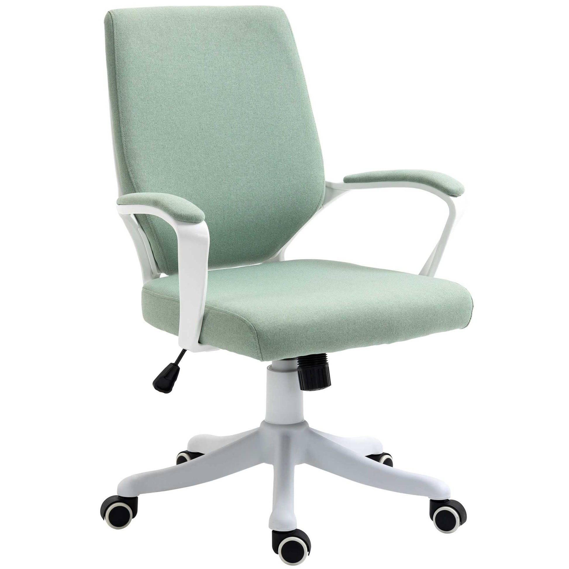 Office Chair Desk Chair Home Office Chair with Rocking Function Height Adjustable Thickly Padded Ergonomic 360° Swivel Wheels Polyester Nylon PP Green+White 62x69x92-100 cm