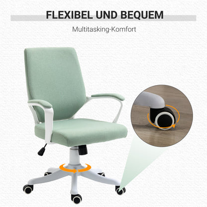 Office Chair Desk Chair Home Office Chair with Rocking Function Height Adjustable Thickly Padded Ergonomic 360° Swivel Wheels Polyester Nylon PP Green+White 62x69x92-100 cm