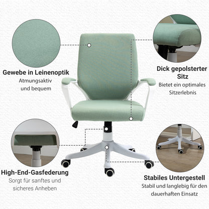 Office Chair Desk Chair Home Office Chair with Rocking Function Height Adjustable Thickly Padded Ergonomic 360° Swivel Wheels Polyester Nylon PP Green+White 62x69x92-100 cm