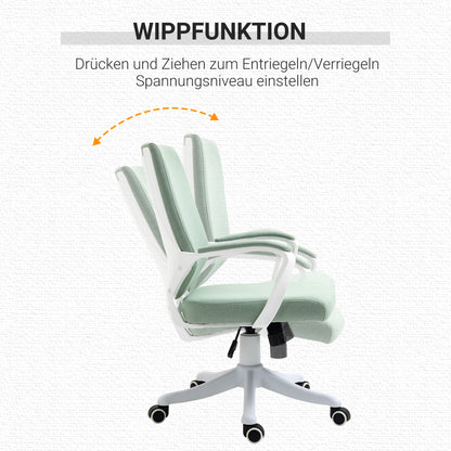 Office Chair Desk Chair Home Office Chair with Rocking Function Height Adjustable Thickly Padded Ergonomic 360° Swivel Wheels Polyester Nylon PP Green+White 62x69x92-100 cm