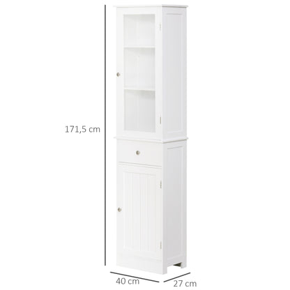 Tall Bathroom Cabinet, Slim Storage Cabinet, with Adjustable Shelves, Drawer, for Small Spaces, Modern, White