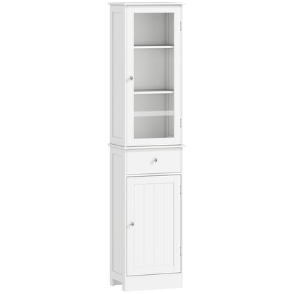 Tall Bathroom Cabinet, Slim Storage Cabinet, with Adjustable Shelves, Drawer, for Small Spaces, Modern, White