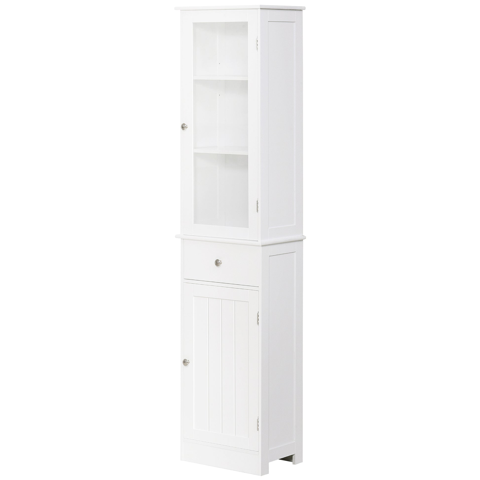 Tall Bathroom Cabinet, Slim Storage Cabinet, with Adjustable Shelves, Drawer, for Small Spaces, Modern, White