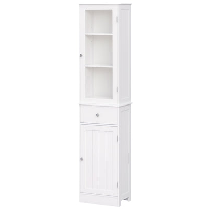 Tall Bathroom Cabinet, Slim Storage Cabinet, with Adjustable Shelves, Drawer, for Small Spaces, Modern, White