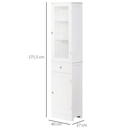 Tall Bathroom Cabinet, Slim Storage Cabinet, with Adjustable Shelves, Drawer, for Small Spaces, Modern, White