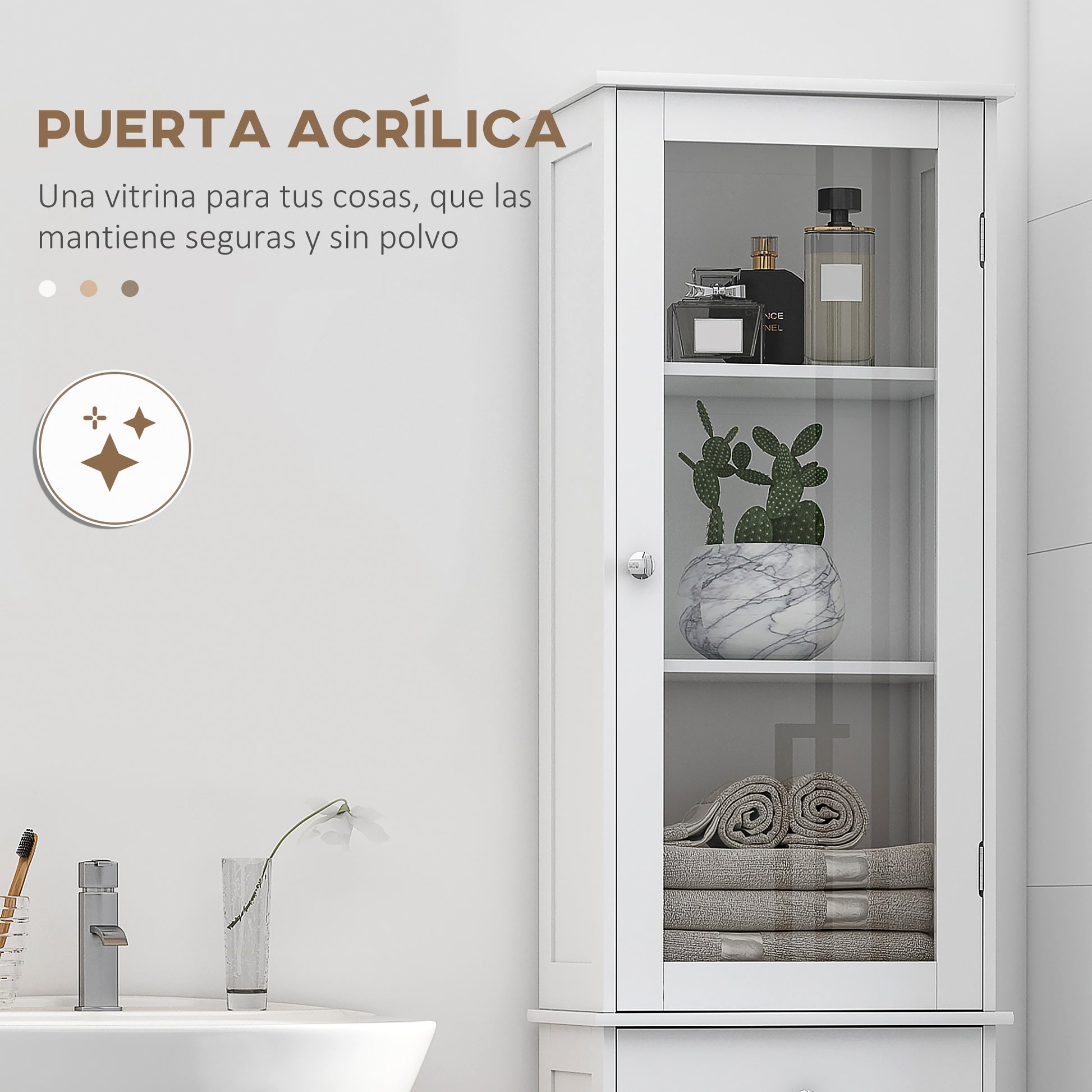 Tall Bathroom Cabinet, Slim Storage Cabinet, with Adjustable Shelves, Drawer, for Small Spaces, Modern, White