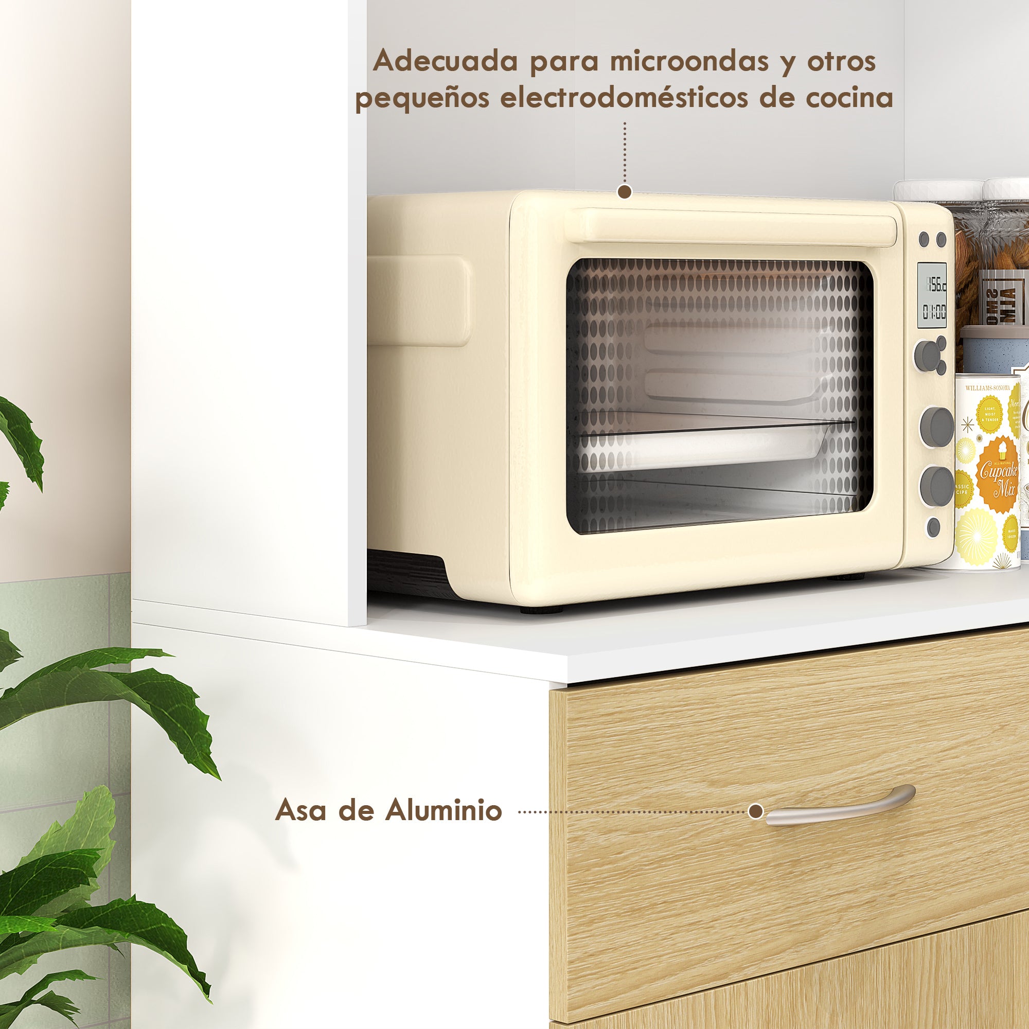 Kitchen Pantry Cabinet Kitchen Sideboard with Doors Drawer and Adjustable Shelves Anti-tilt for Dining Room Living Room 80x40x180 cm Natural and White