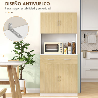 Kitchen Pantry Cabinet Kitchen Sideboard with Doors Drawer and Adjustable Shelves Anti-tilt for Dining Room Living Room 80x40x180 cm Natural and White