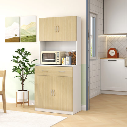 Kitchen Pantry Cabinet Kitchen Sideboard with Doors Drawer and Adjustable Shelves Anti-tilt for Dining Room Living Room 80x40x180 cm Natural and White