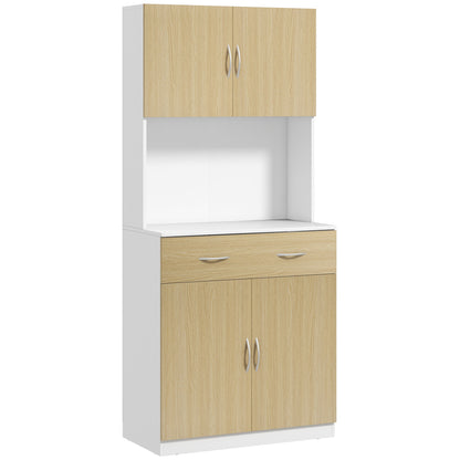 Kitchen Pantry Cabinet Kitchen Sideboard with Doors Drawer and Adjustable Shelves Anti-tilt for Dining Room Living Room 80x40x180 cm Natural and White