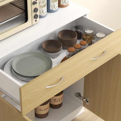 Kitchen Pantry Cabinet Kitchen Sideboard with Doors Drawer and Adjustable Shelves Anti-tilt for Dining Room Living Room 80x40x180 cm Natural and White