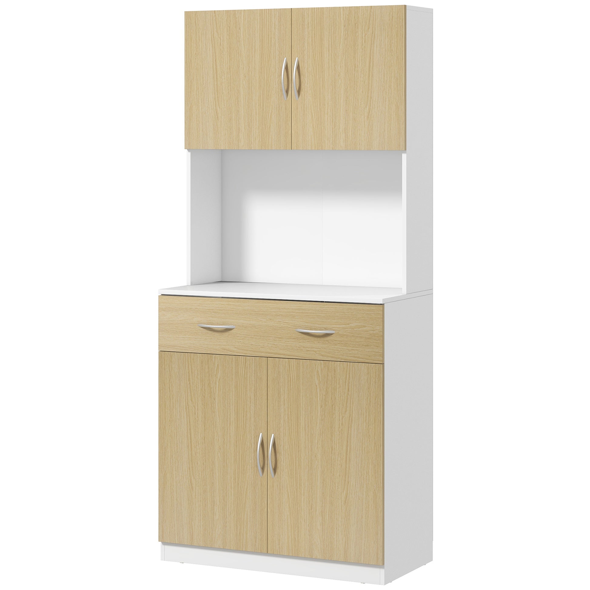 Kitchen Pantry Cabinet Kitchen Sideboard with Doors Drawer and Adjustable Shelves Anti-tilt for Dining Room Living Room 80x40x180 cm Natural and White