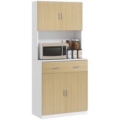 Kitchen Pantry Cabinet Kitchen Sideboard with Doors Drawer and Adjustable Shelves Anti-tilt for Dining Room Living Room 80x40x180 cm Natural and White