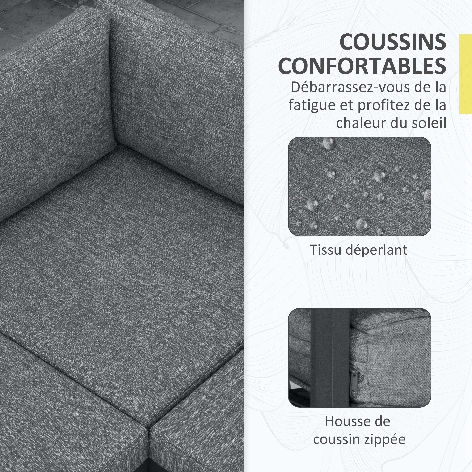 Outdoor Corner Garden Lounge Sofa Contemporary Design 5 Seater Furniture with Cushions Aluminum Coffee Table in Anthracite Grey and Wood Imitation