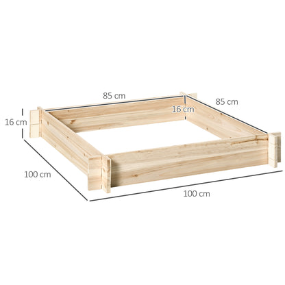 Square Wooden Garden Urban Planter Bed Flower Box for Crops Plants Flowers Herbs Patio 100x100x16 cm Natural