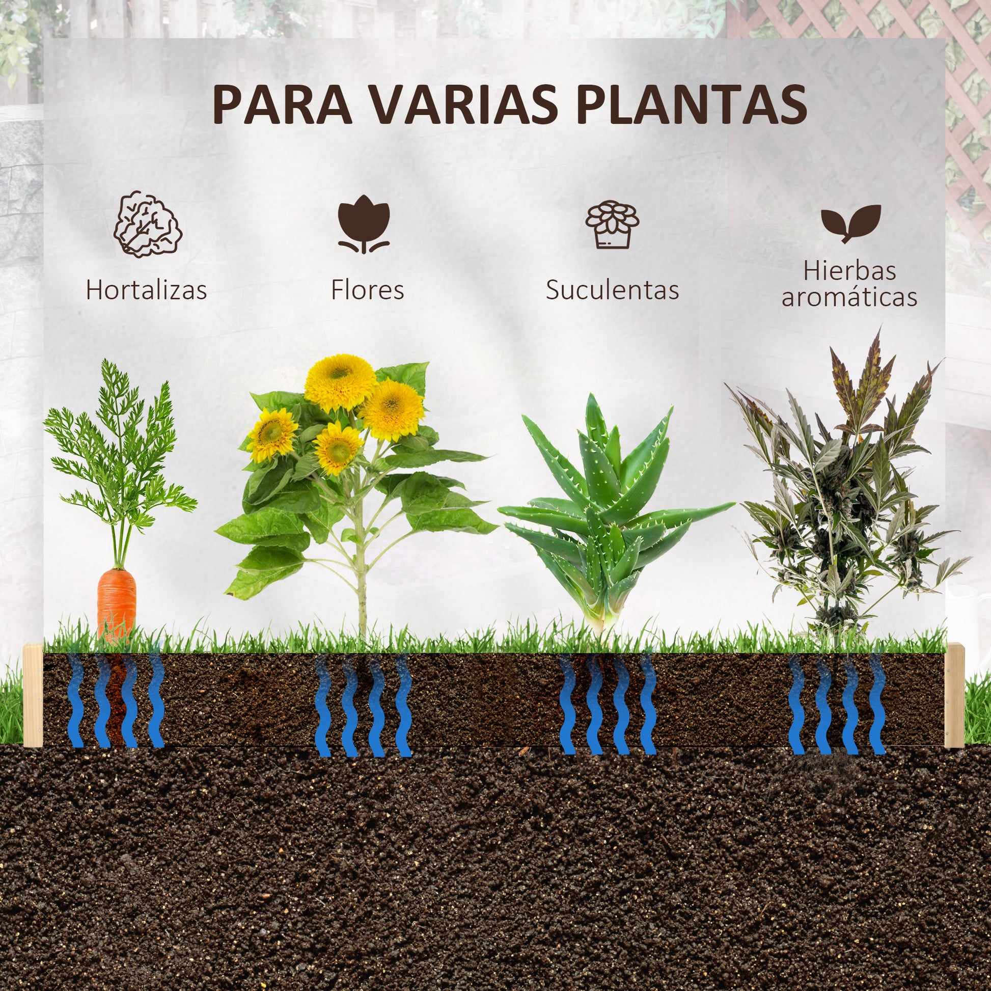 Square Wooden Garden Urban Planter Bed Flower Box for Crops Plants Flowers Herbs Patio 100x100x16 cm Natural