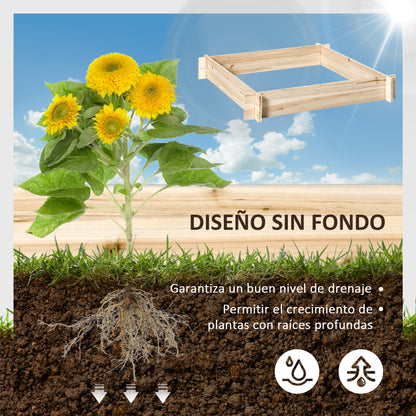 Square Wooden Garden Urban Planter Bed Flower Box for Crops Plants Flowers Herbs Patio 100x100x16 cm Natural