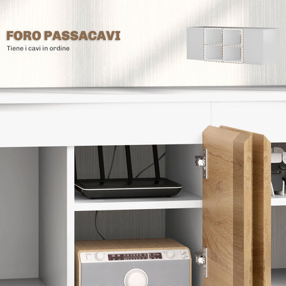 TV Stand and Wall Cabinet Set with 7 Shelves and Open Shelf, Particle Board TV Stand, 120x41x43.3 cm, White and Wood Color