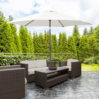 Aluminum Garden Umbrella Ø260x235 cm Reclining Garden Parasol with Crank and 6 Metal Rods for Outdoor Terrace Balcony Cream
