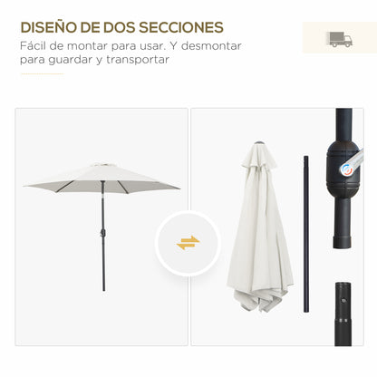 Aluminum Garden Umbrella Ø260x235 cm Reclining Garden Parasol with Crank and 6 Metal Rods for Outdoor Terrace Balcony Cream